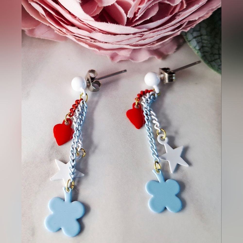 Vintage 80s ❤️⭐️Colorful Shape Dangle Earrings